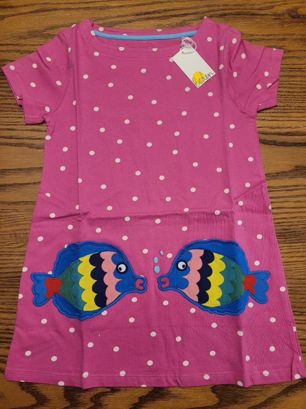 Nwt Mini Boden fish tunic pink.  Size 7-8.